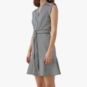 Karen Millen Black & White Stripe Shirt Dress Peplum Hem - Size US 10